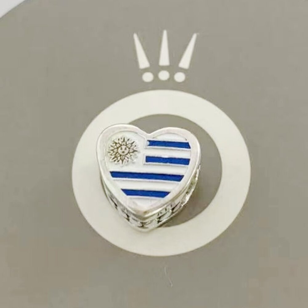 Pandora Uruguay Flag Dangle Charm,Heart Bead Charm Pendant
